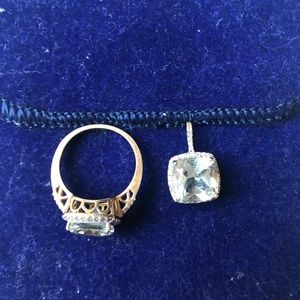 Size 7 Amethyst and diamond 10K gold ring and matching pendent set